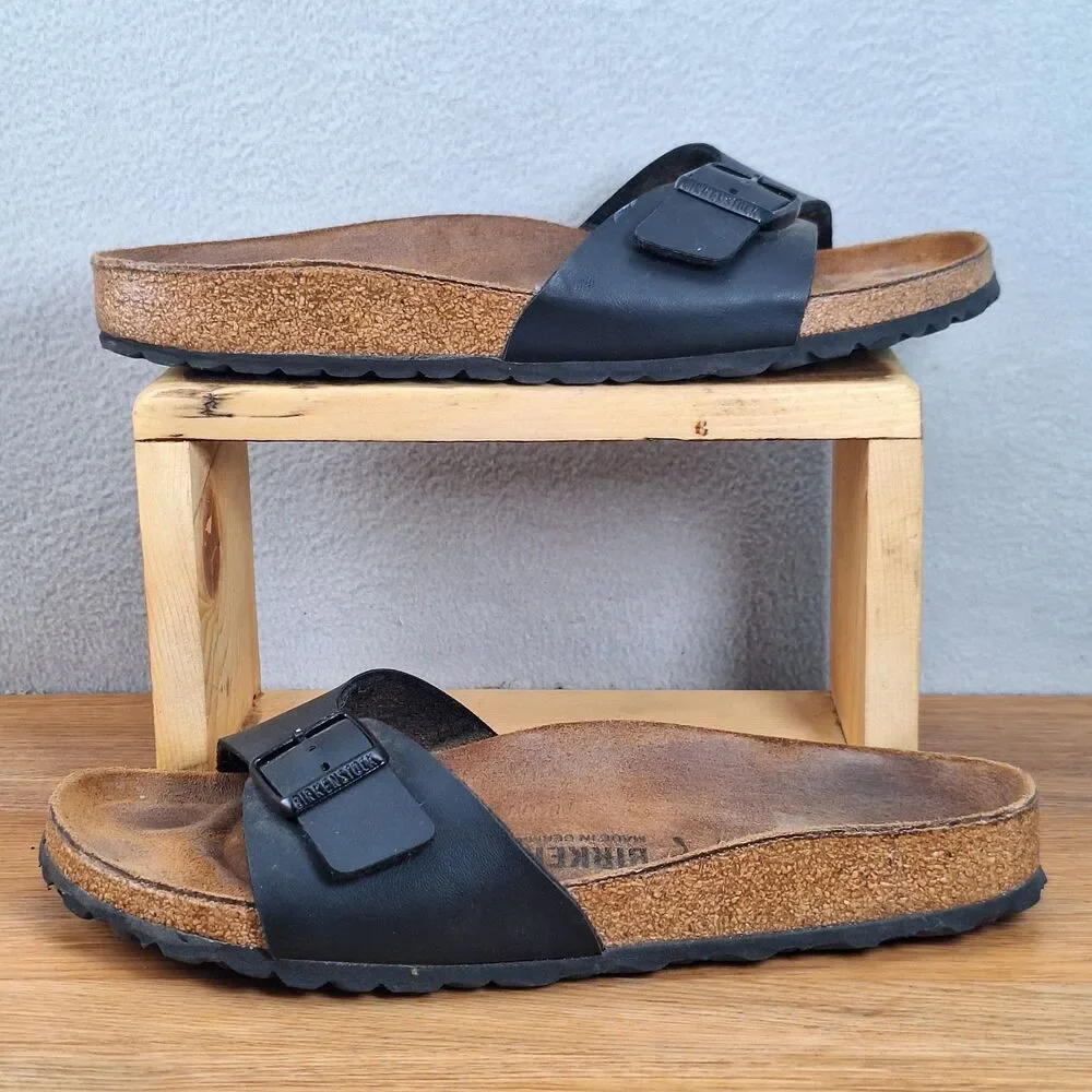 Birkenstock Madrid Women's 8 Narrow EU 39 Slide Sandals Black Birko-Flor Germany